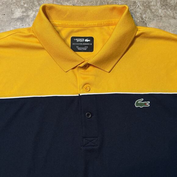 Lacoste Sport Polo Shirt Mens 4XL 9 Novak Djokovic Colorblock Yellow Blue Tennis - Picture 1 of 9